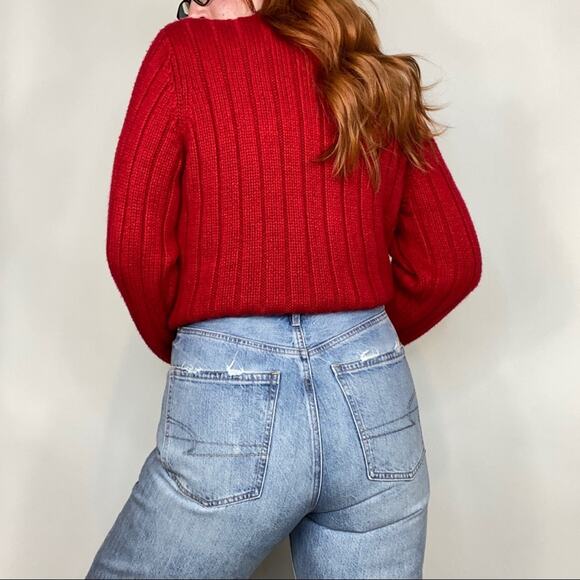 Vintage 90s Sag Harbor Petite Size Large Red Mockneck Cable Knit Sweater - Picture 4 of 11